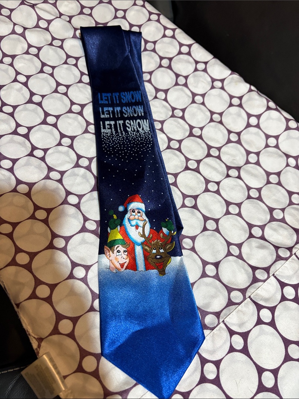 'Let It Snow' Blue Holiday Tie with Santa & Friends